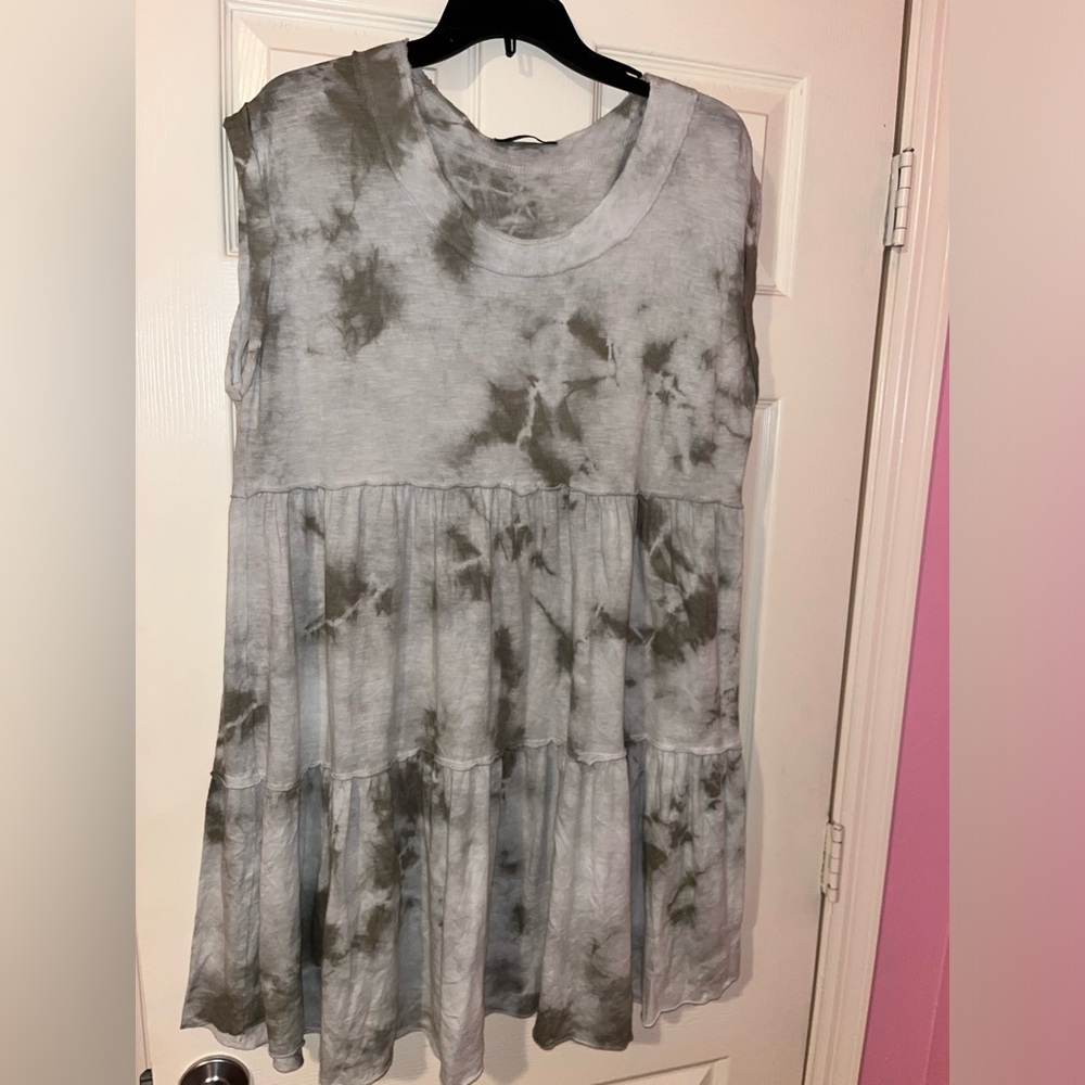 Final Touch Women's Tiered Tie Dye Babydoll Ruffle Dress